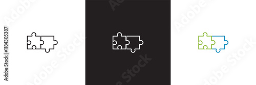Two  puzzle pieces joined together.   isolated on white and black background. vector illustration. EPS 10