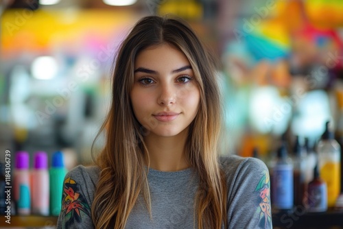 Wallpaper Mural portrait of young female tattoo artist focused on her work in vibrant studio Torontodigital.ca