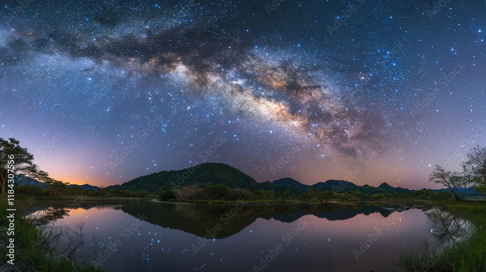 Fototapeta premium Panorama milky way galaxy with stars and space dust in the universe
