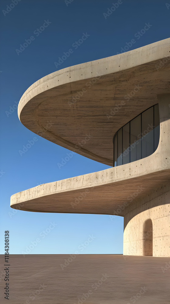Fototapeta premium Curved Concrete Building Exterior 3D Render