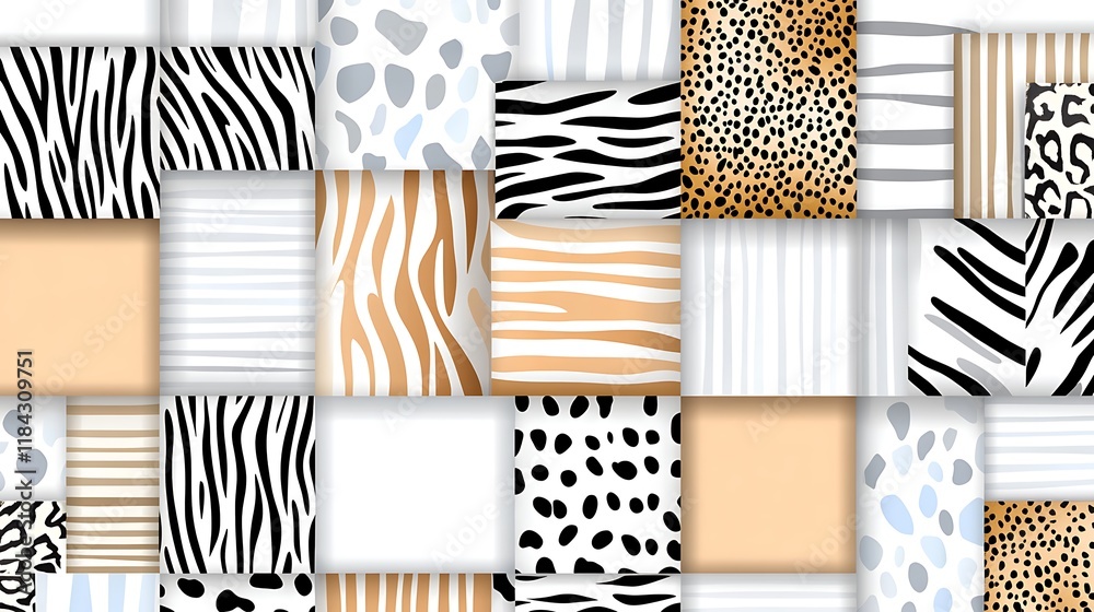 Obraz premium Abstract Animal Print Collage Zebra Leopard Cheetah Dalmatian Spots Stripes Pattern Texture