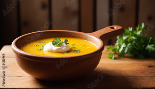 Ciorbă de burtă Soup Traditional Romanian Beef Tripe Stew with Sour Cream and Parsley Garnish