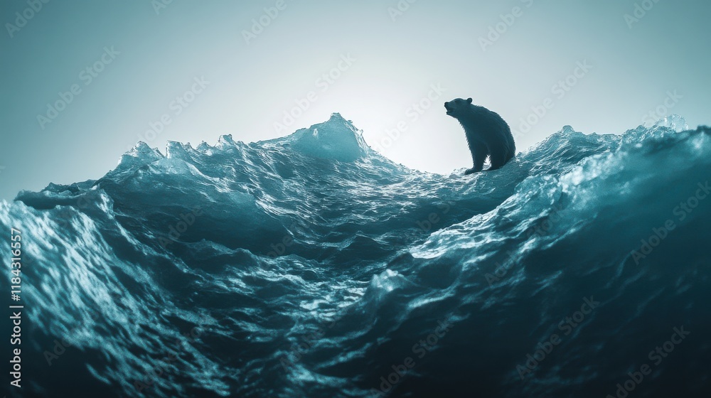 Fototapeta premium Bear on Melting Iceberg in Dramatic Light