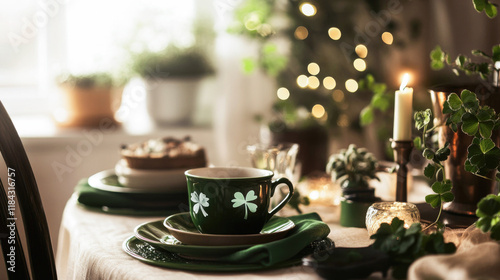 Cozy St. Patrick's Day table setting photo