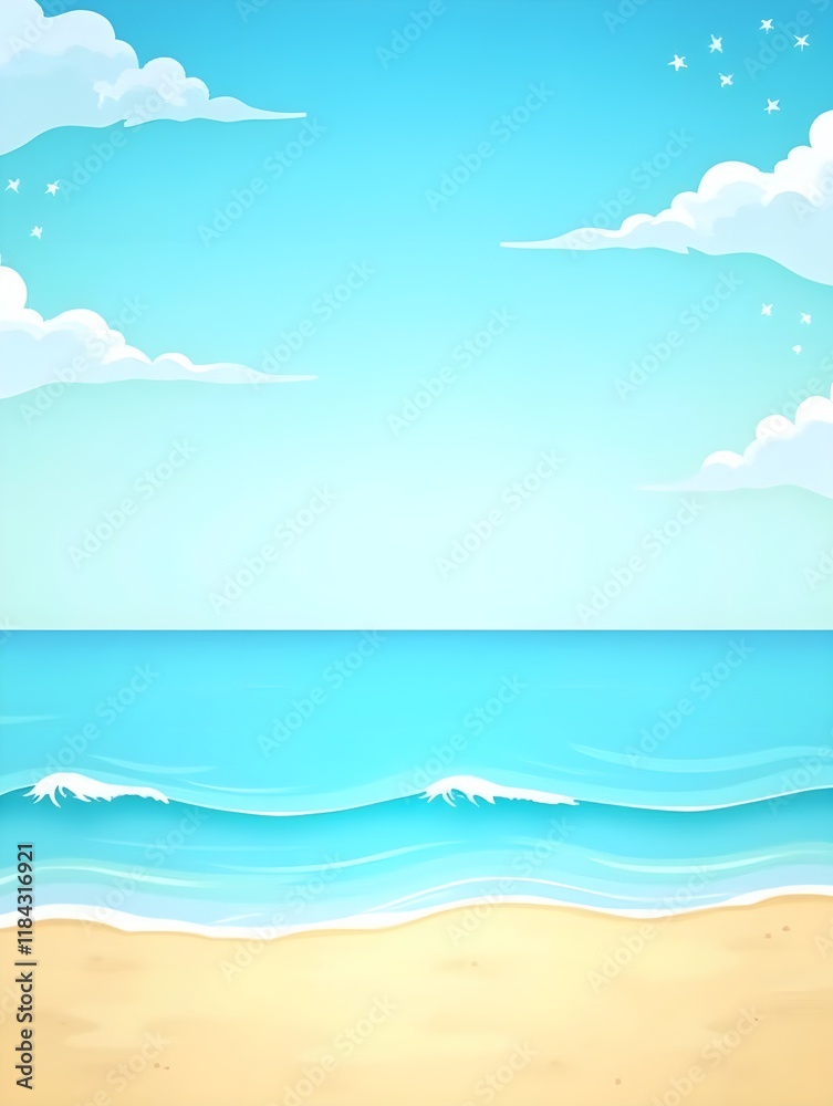 A set of two seamless vector summer background illustrations with sandy beach, blue sky and the ocean. A set of two seamless vector summer background illustrations with sandy beach, blue sky and the ocean.