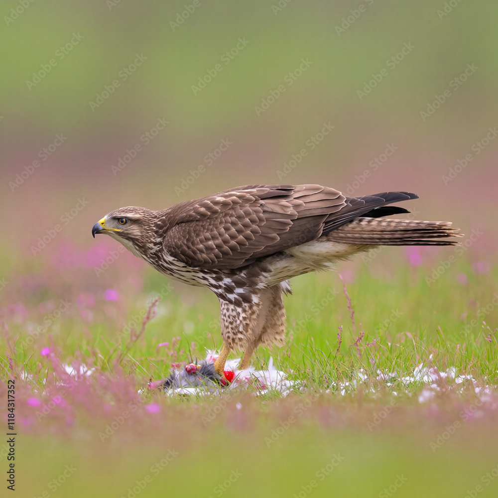 Obraz premium Eagle preying on prey in spring. Generative AI)
