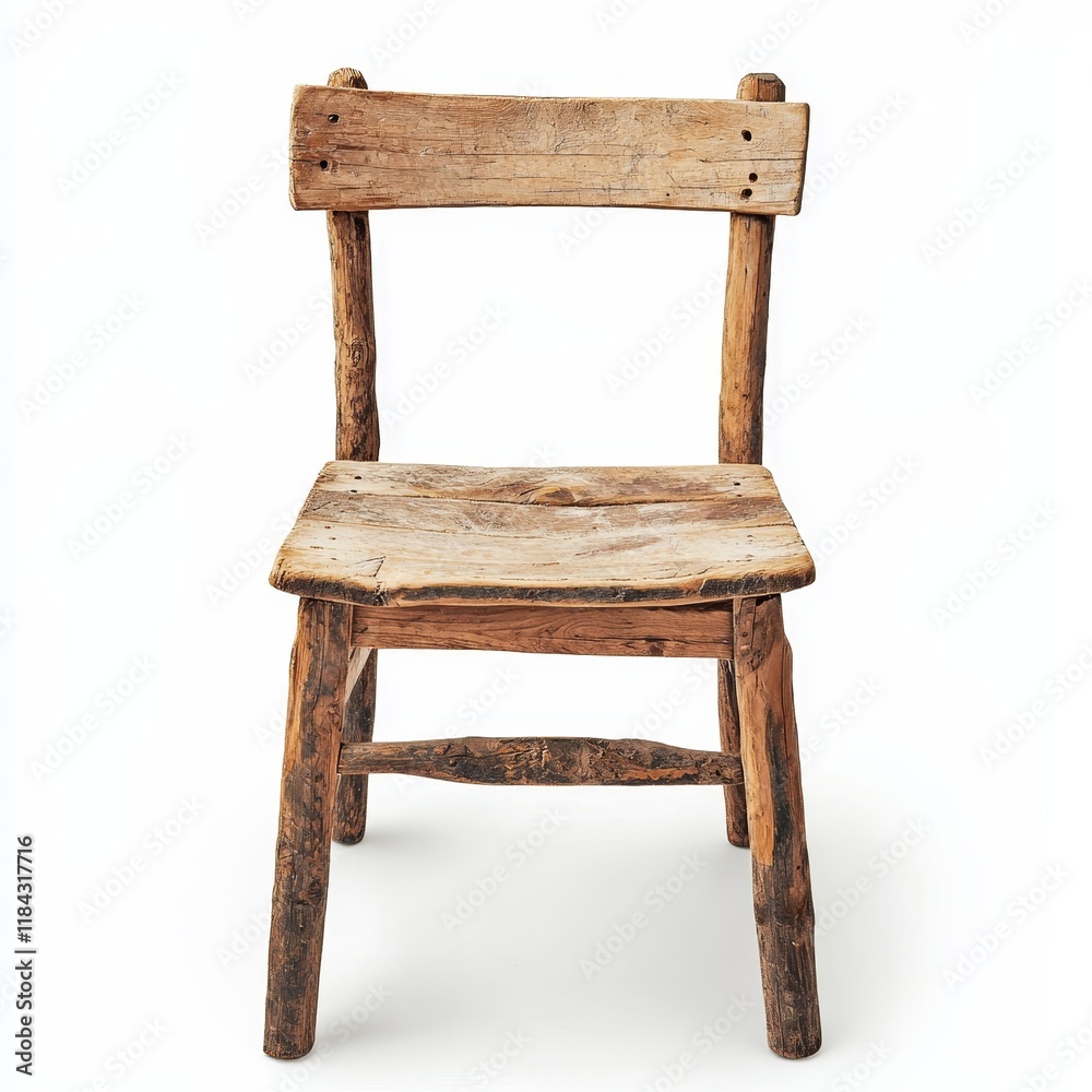 Rustic Wooden Chair with Weathered Finish and Unique Character Details Rustic Wooden Chair with Weathered Finish and Unique Character Details