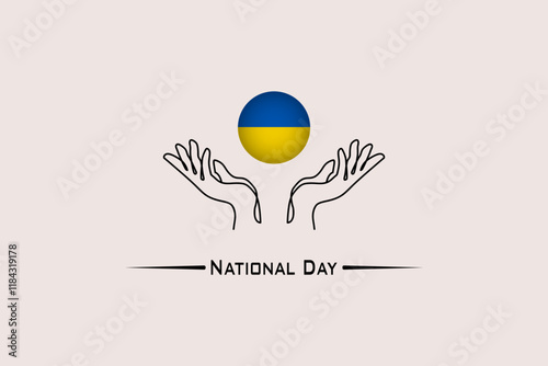 National events and holidays, National Day of Ukraine, Ukrainian flag illustration in the middle between two hands, abstract background, vector illustrator