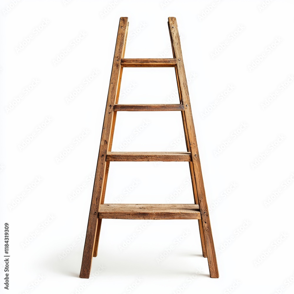 Wooden Ladder with Rustic Character on White Background for Creative Projects Wooden Ladder with Rustic Character on White Background for Creative Projects