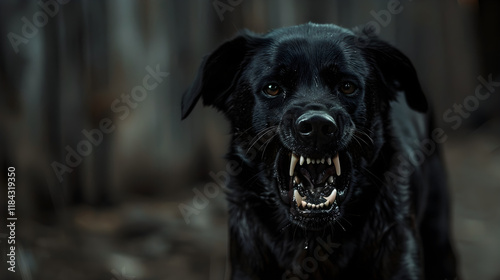 A mad, angry dog ​​growls fiercely and attacks. The concept of danger from stray animals