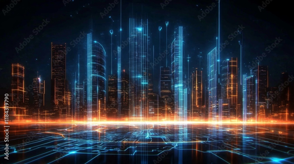Fototapeta premium Integration of IoT, 5G, and AI in urban environments