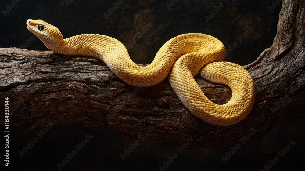 Obraz premium Snake coiled on a wooden branch
