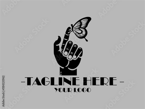 Hand delicately cradling black butterfly, symbolizing grace and beauty. Suitable background illustration vector for nature, beauty, and spiritual themed designs and projects photo