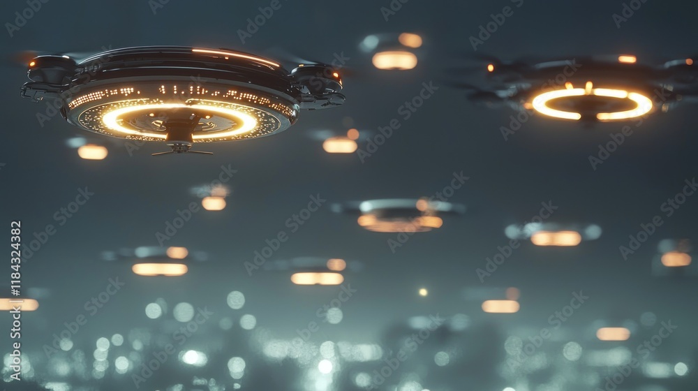 custom made wallpaper toronto digitalFuturistic Drone Swarm Over City at Night