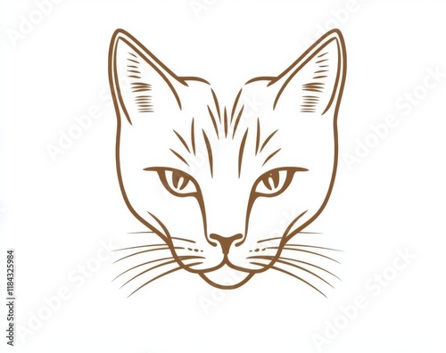 Minimalistic line art cat face with simple lines on a white background, perfect for logos and designs. photo