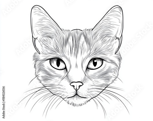 Minimalistic line art cat face with simple shapes and rounded forms, a cute doodle-style design on a white background.