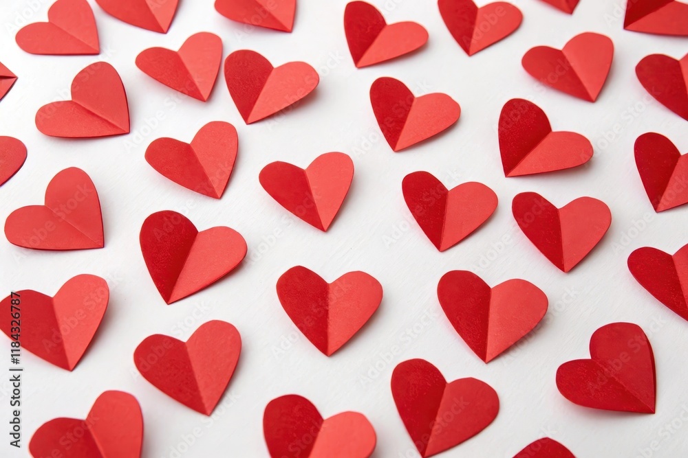 A delightful array of folded paper hearts, a charming and romantic pattern perfect for Valentine's Day greetings or love-themed designs. A delightful array of folded paper hearts, a charming and romantic pattern perfect for Valentine's Day greetings or love-themed designs.