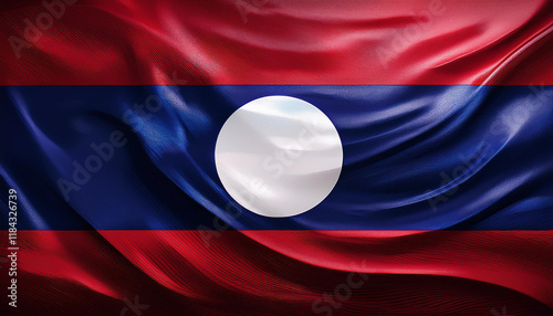 a textured depiction of the laotian flag the flag functions 3 horizontal bands of crimson blue and purple with a white circle in the middle