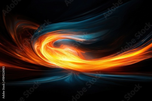 An intense abstract composition showcasing a fiery whirl of colors, expertly blending blues and reds that elicit feelings of passion and intrigue through motion.