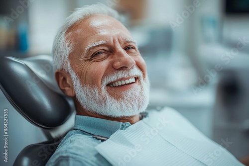 Happy senior man having dental treatment at dentist's office. Generative AI