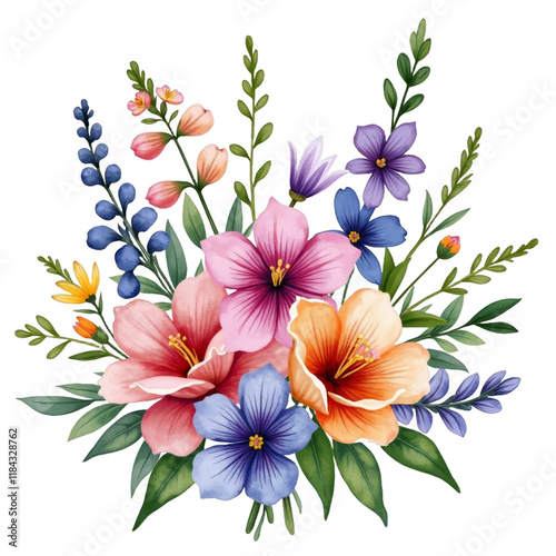 Colorful flowers and green leaves