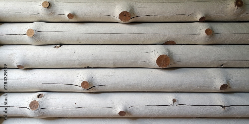 Fototapeta premium Whitewashed Log Cabin Wall Texture Rustic, Weathered Wood Background