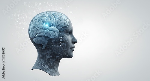 AI-Powered Brain with Digital Cognition Concept on White Background photo