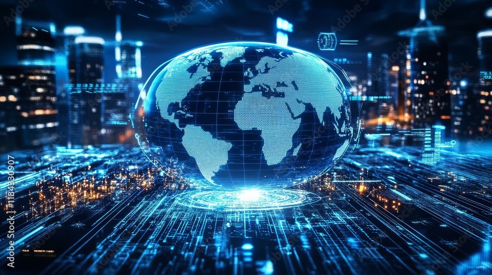 Obraz premium Dynamic design illustrating global data interactions.