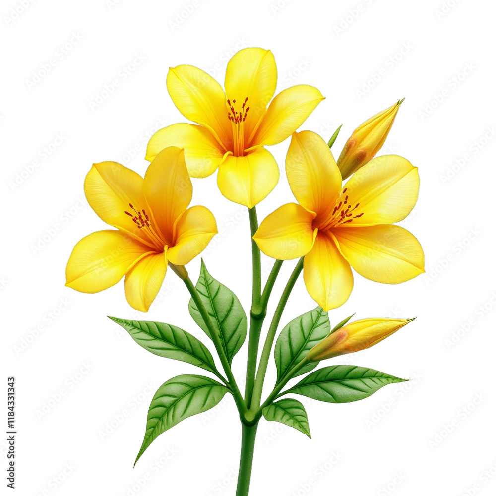 Obraz premium A vibrant yellow lily with green leaves, symbolizing purity and elegance