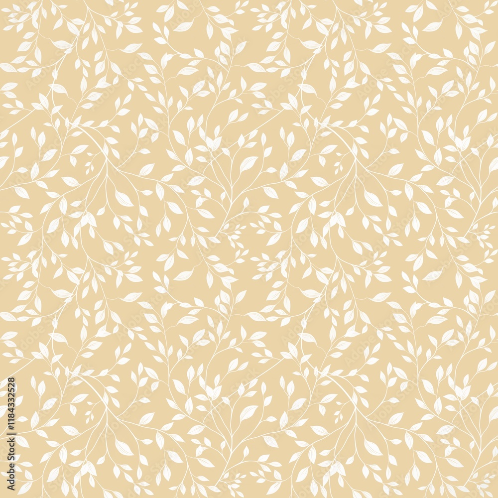 White Elegant Leaves Seamless Pattern Background on Pastel Yellow for Prints, Textiles, Packaging, Fabrics, and Wrapping Paper White Elegant Leaves Seamless Pattern Background on Pastel Yellow for Prints, Textiles, Packaging, Fabrics, and Wrapping Paper