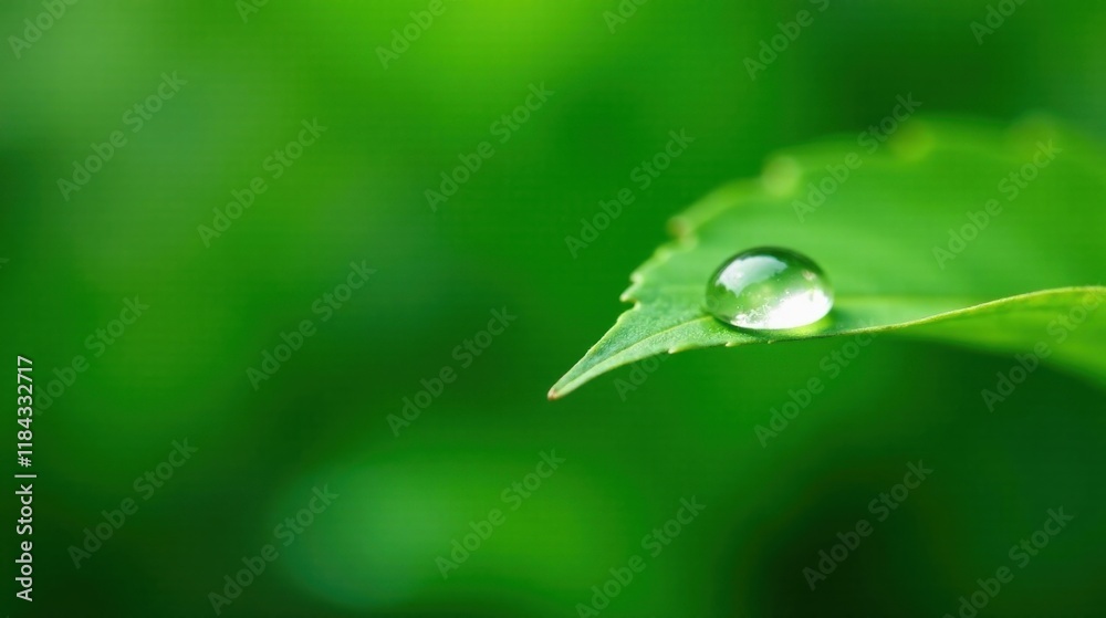 A single dewdrop rests gently on a vibrant green leaf, a tranquil scene of nature's delicate beauty. A single dewdrop rests gently on a vibrant green leaf, a tranquil scene of nature's delicate beauty.