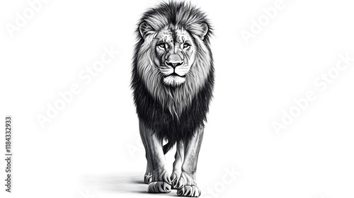 Realistic lion face pencil drawing, detailed portrait