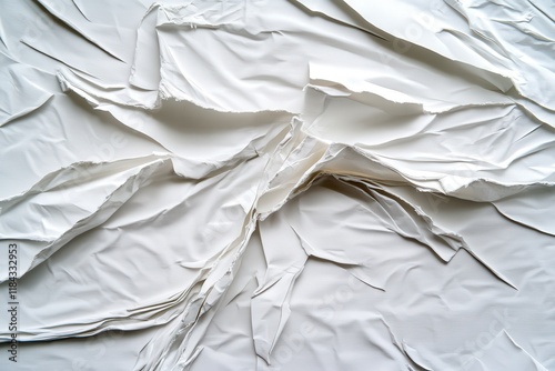 A close-up view of wrinkled white paper showcasing intricate textures and patterns, representing creativity, the process of thought, and the beauty in imperfection.