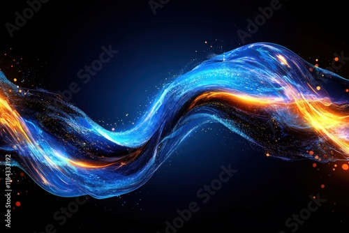 An abstract representation of light waves dynamically flowing, with colors blending in a beautiful display, symbolizing energy, creativity, and innovation through art.