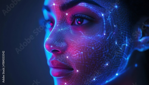 Biometric facial recognition concept, woman s face scanning for mobile device login, Face ID system, glowing holographic security protection, modern tech design, ultrarealistic 8K photo