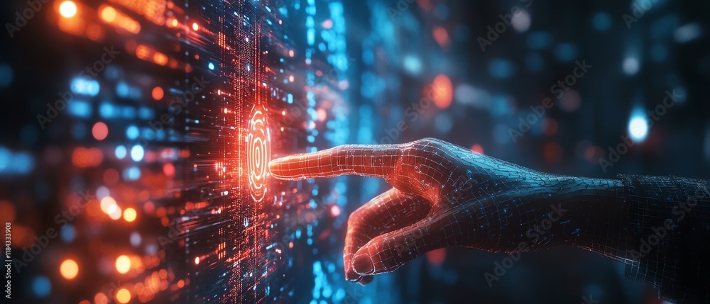 Digital data protection system, holographic security interface, person securing personal data, glowing cyber networks, cuttingedge technology visuals, photorealistic 8K Digital data protection system, holographic security interface, person securing personal data, glowing cyber networks, cuttingedge technology visuals, photorealistic 8K