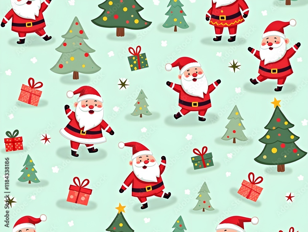 seamless pattern cartoon santa claus and christmas tree. cute christmas wallpaper for fabric print, gift wrap paper seamless pattern cartoon santa claus and christmas tree. cute christmas wallpaper for fabric print, gift wrap paper