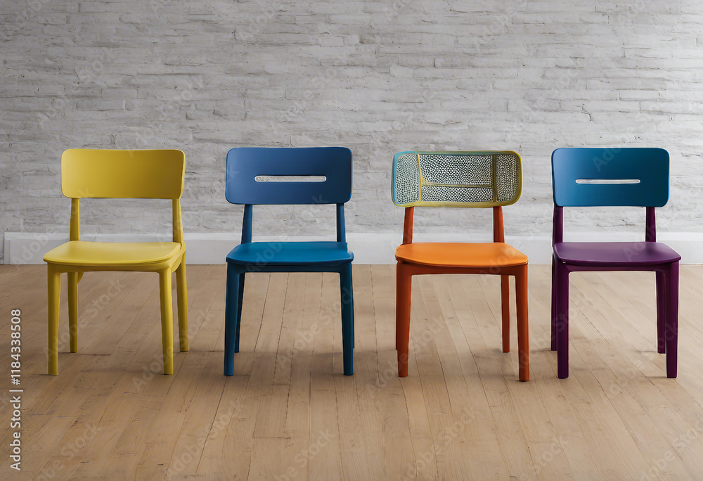 Obraz premium Modern Colorful Chairs Against a Textured Wall