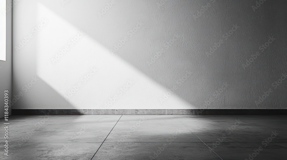 Monochromatic Minimalist Interior: Sunlight Illuminating Empty Room Monochromatic Minimalist Interior: Sunlight Illuminating Empty Room