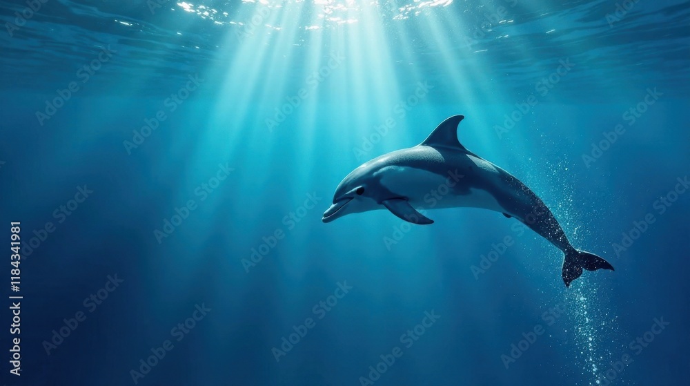 Fototapeta premium Graceful dolphin swimming underwater in sunlit ocean depths