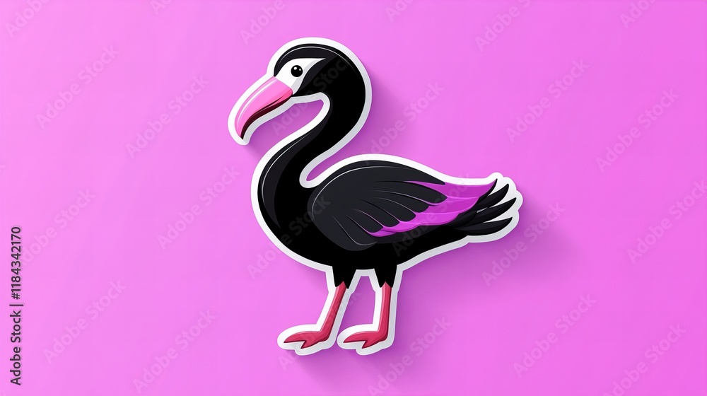 Fototapeta premium Black flamingo sticker on pink background. Cute, playful design.