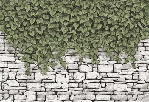 Lush Greenery Cascading Over a Stone Wall