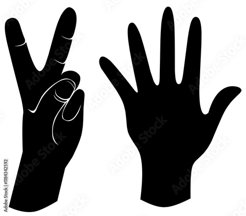 set of hand silhouettes isolated on white, Human hand gestures, collection of black hands, flat, silhouette hands pose collection, Vector illustration.