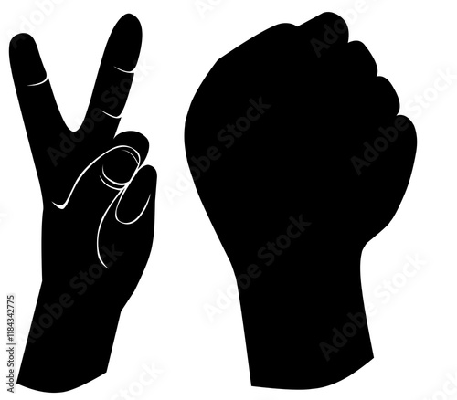 set of hand silhouettes isolated on white, Human hand gestures, collection of black hands, flat, silhouette hands pose collection, Vector illustration.