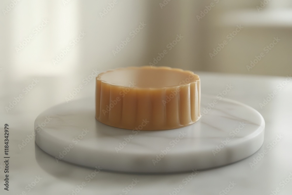 Glossy Caramel Mooncake on Marble Plate Glossy Caramel Mooncake on Marble Plate
