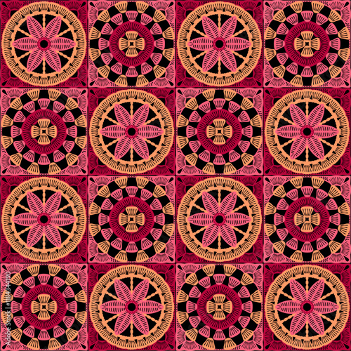 Pattern with crochet granny square wallpaper handmade decorative art design print