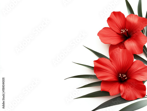 Vibrant red flowers with lush green leaves, perfect for floral themes and nature designs. photo