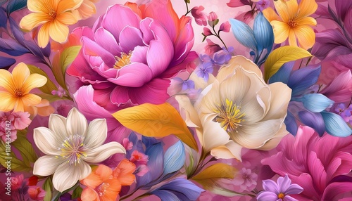 Seamless beautiful colorful spring flowers pattern graphic resource 