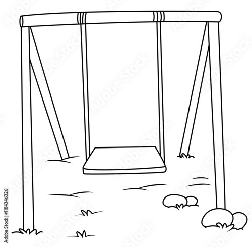 Cute cartoon hand drawn vector swing coloring page.