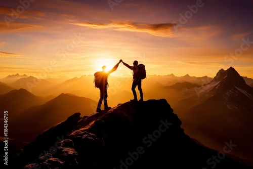 Mountain Top Euphoria: Silhouettes of Success and Friendship